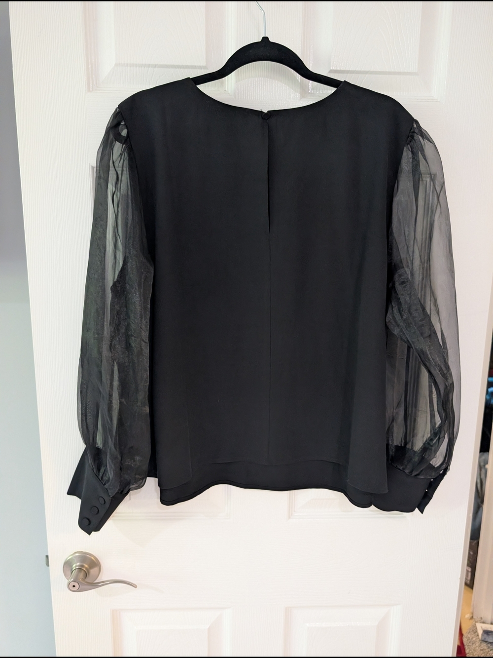 Eloquii Black Sheer Puff Long Sleeve Blouse in Size 22 - Picture 9 of 11